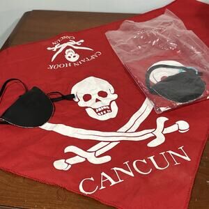 VTG Captain Hook Cancun Red Handkerchief And Eye Patch Lot Of 2
